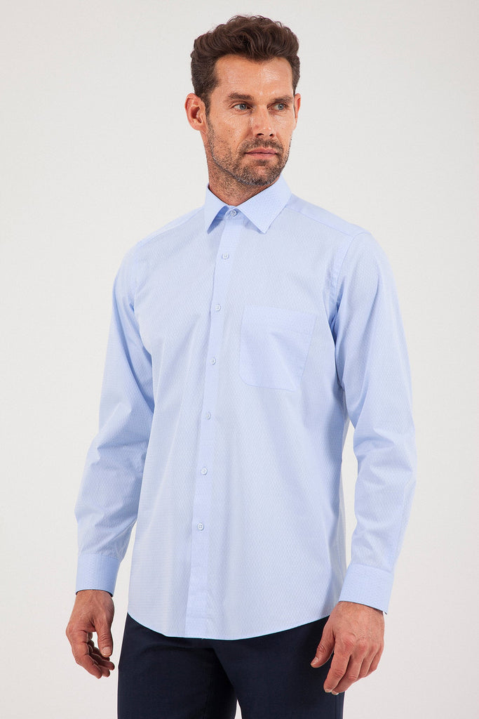 Classic Fit Long Sleeve Patterned Cotton Blend Ice Blue