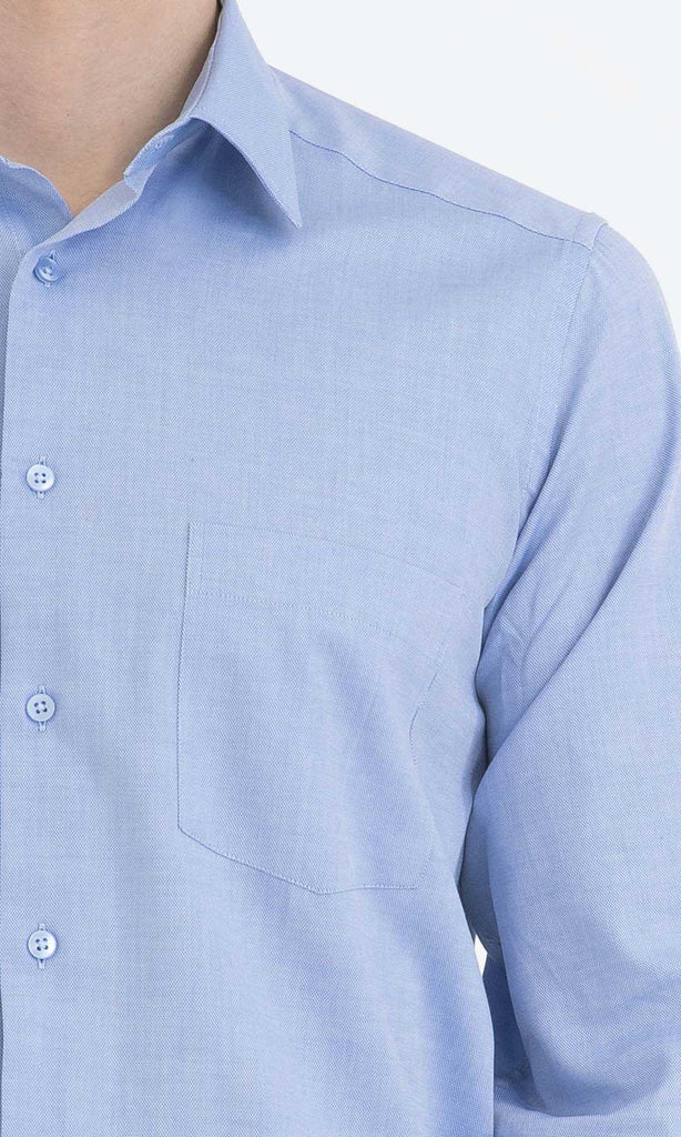 Classic Fit Long Sleeve Patterned Cotton Blue Dress Shirt