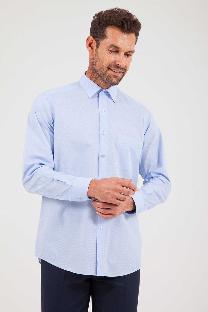 Classic Fit Long Sleeve Patterned Cotton White Dress Shirt