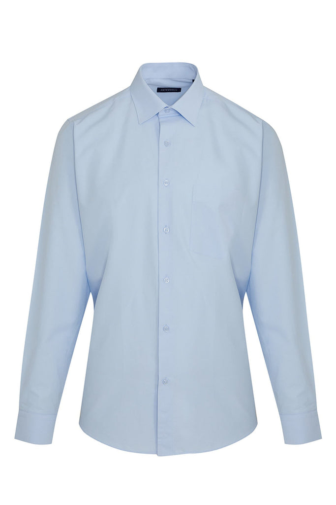 Classic Fit Long Sleeve Plain Cotton Blend Blue Dress Shirt