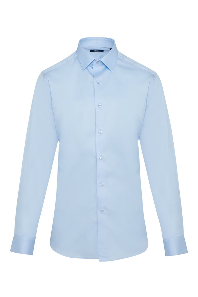 Classic Fit Long Sleeve Plain Cotton Blue Dress Shirt - MIB