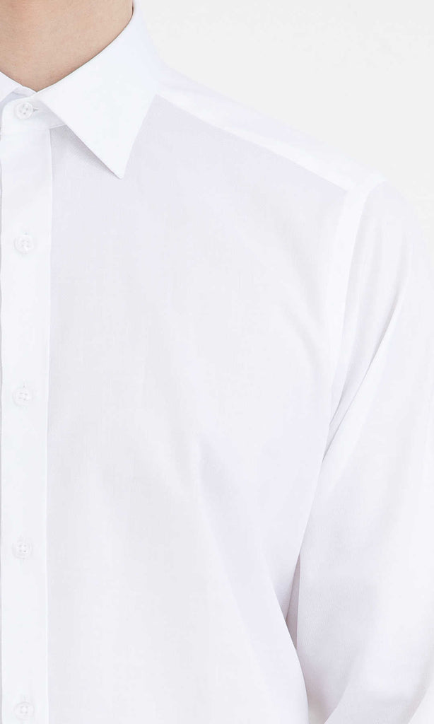 Classic Fit Long Sleeve Plain Cotton White Dress Shirt - MIB