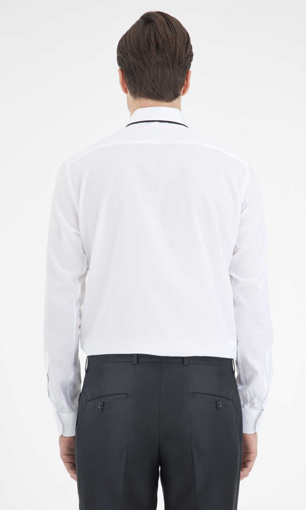 Classic Fit Long Sleeve Plain Cotton White Dress Shirt - MIB