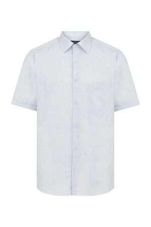 Classic Fit Short Sleeve Patterned Cotton Blue Dress Shirt
