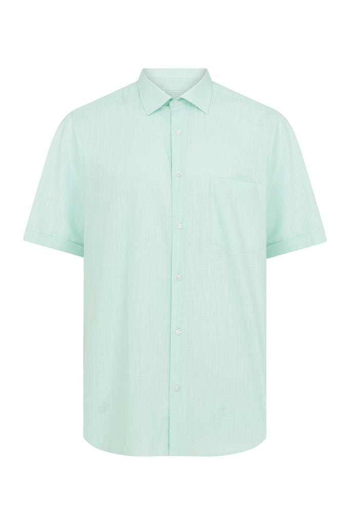 Classic Fit Short Sleeve Plain Cotton Green Dress Shirt