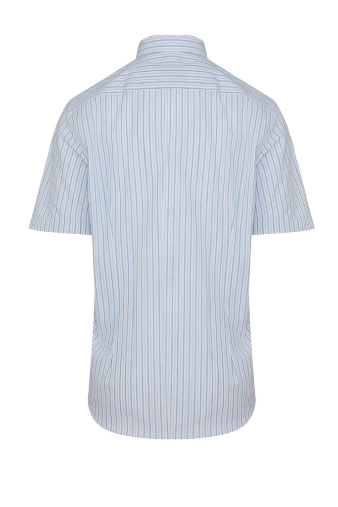 Classic Fit Short Sleeve Striped Cotton Blue Dress Shirt