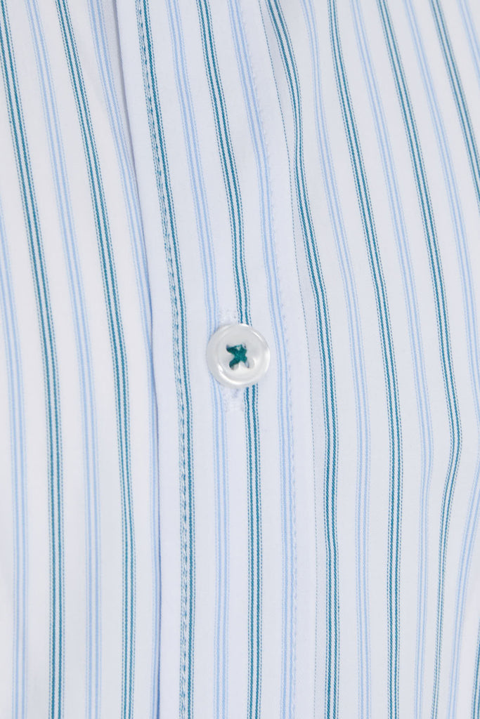 Classic Fit Short Sleeve Striped Cotton Blue Dress Shirt