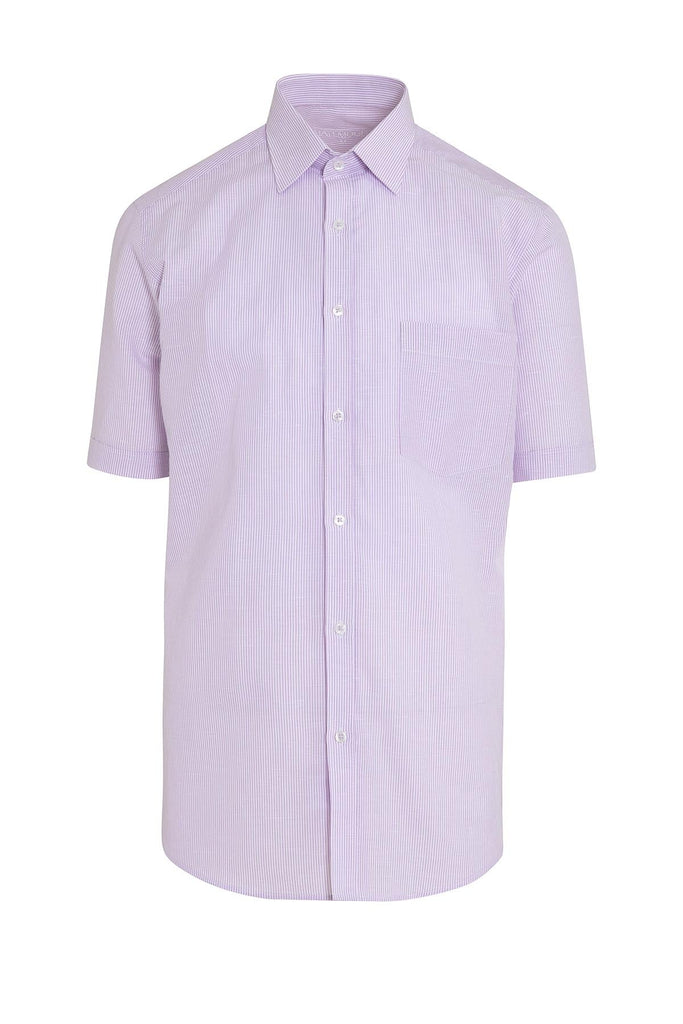 Classic Fit Short Sleeve Striped Cotton Lilac Dress Shirt