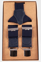 Classic Navy Elastic Suspenders with Leather Trim - MIB