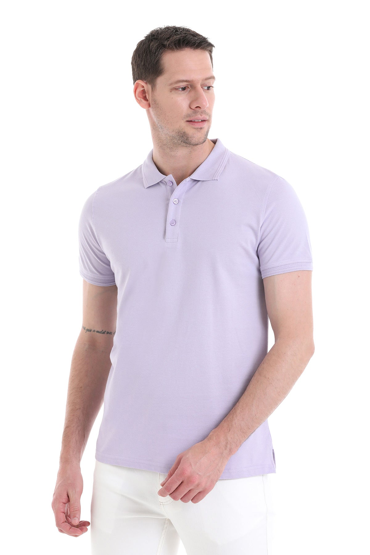 Comfort Fit Basic Cotton Lilac Polo T-Shirt - SAYKI