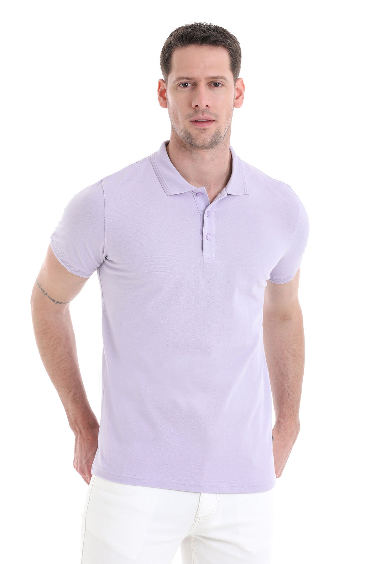 Comfort Fit Basic Cotton Lilac Polo T-Shirt - SAYKI