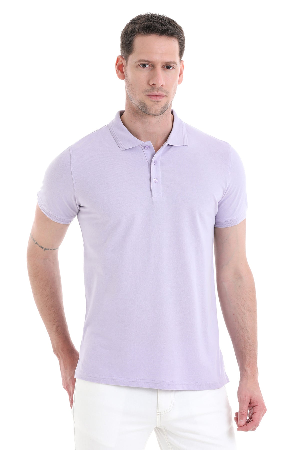 Comfort Fit Basic Cotton Lilac Polo T-Shirt - SAYKI