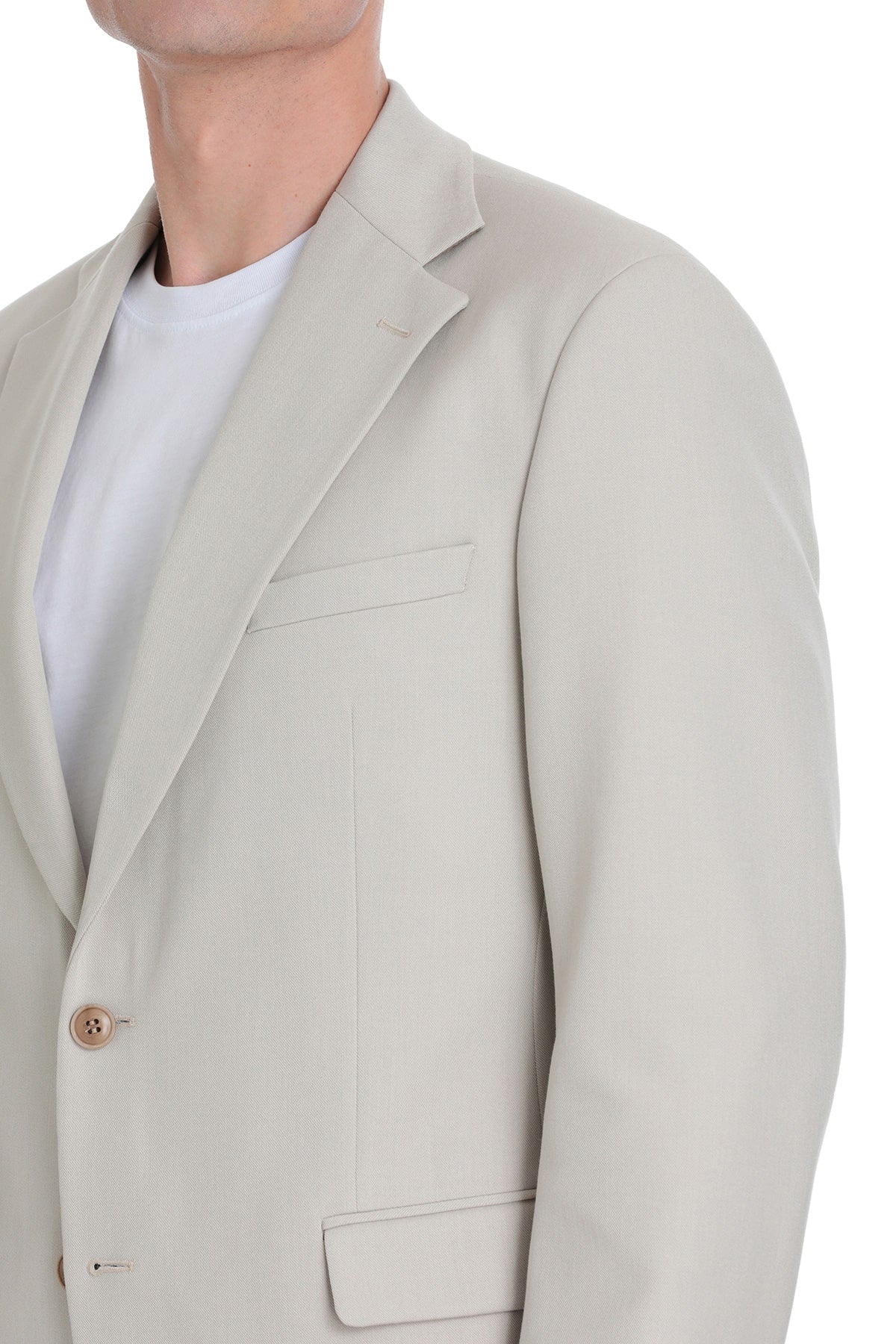 Beige blazer with a sleek tailored fit and subtle texture in a comfort fit beige notch lapel classic suit