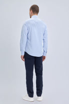 Comfort fit blue striped cotton casual shirt with light blue and white vertical stripes ideal for smart casual wear