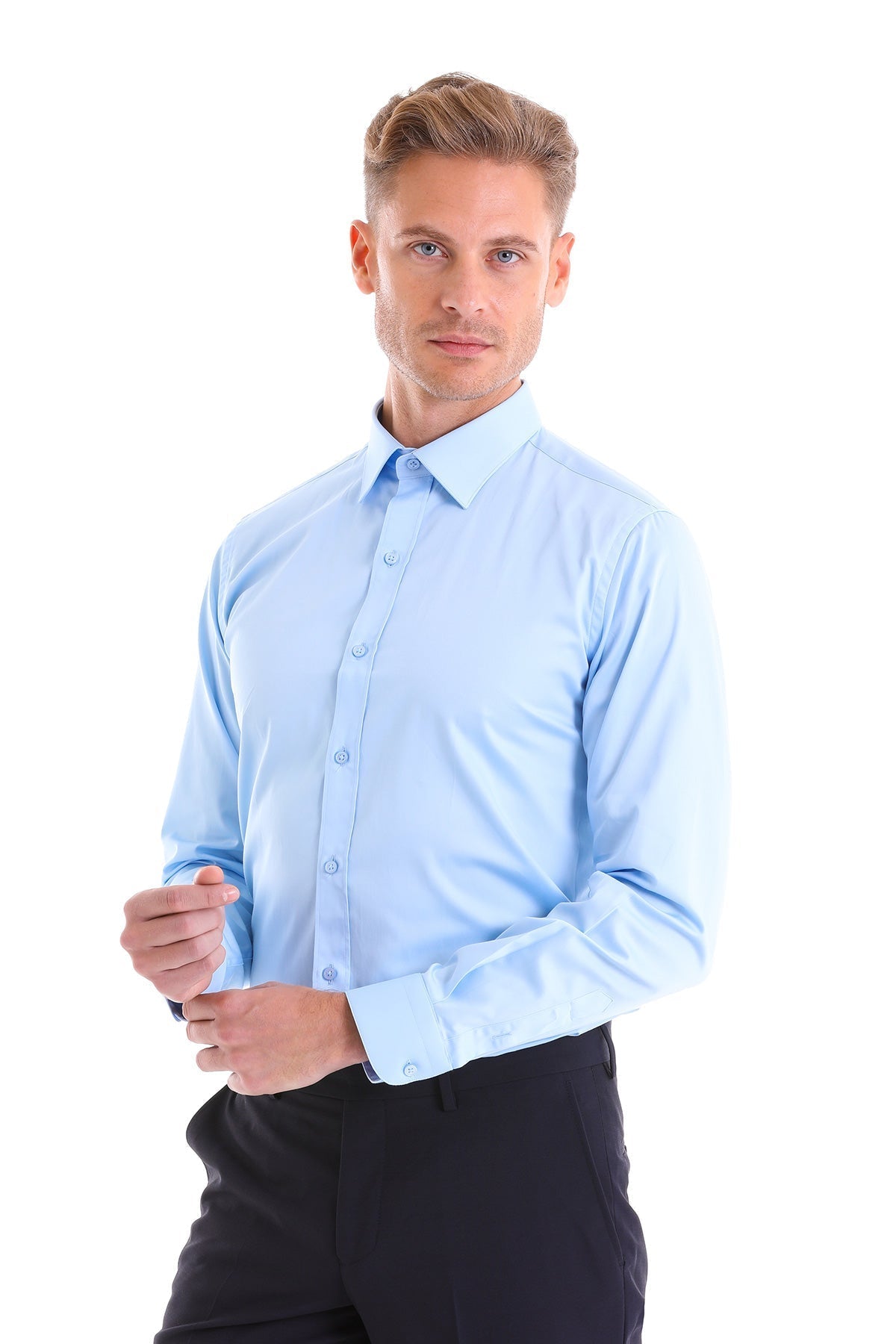 Men's Comfort Fit Light Blue Classic Collar Dress Shirt