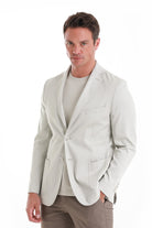 Comfort Fit Cotton Blend Light Gray Classic Blazer - Sayki