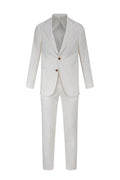 Comfort Fit Ecru Notch Lapel Striped Linen-Cotton Casual Suit
