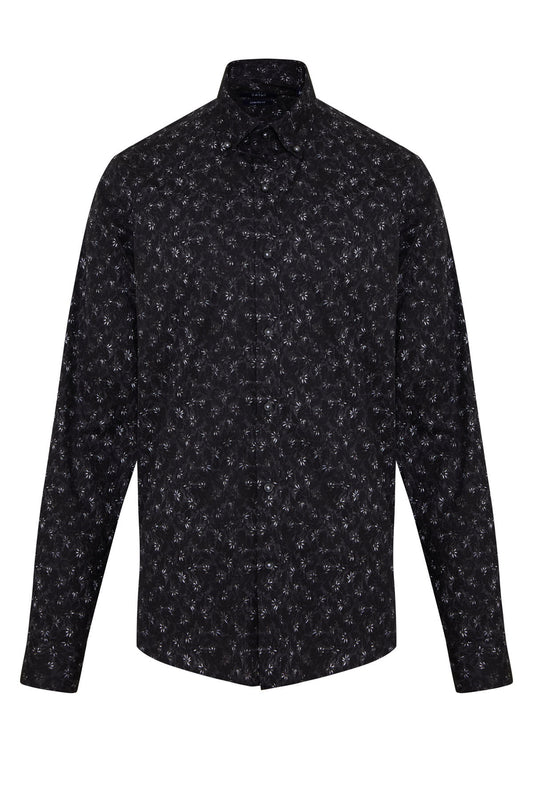 Comfort Fit Floral Printed Cotton Black Casual Shirt - SAYKI