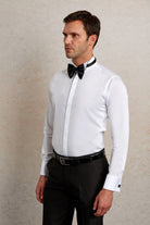 Comfort Fit French Cuff Cotton White Tuxedo Shirt - SAYKI