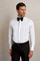 Comfort Fit French Cuff Cotton White Tuxedo Shirt - SAYKI