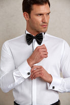 Comfort Fit French Cuff Cotton White Tuxedo Shirt - SAYKI