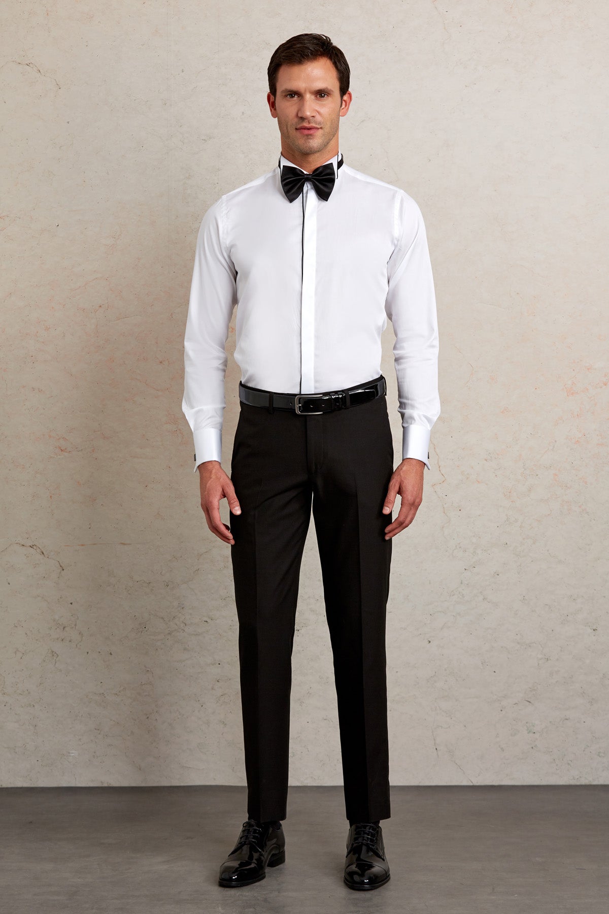 Comfort Fit French Cuff Cotton White Tuxedo Shirt - SAYKI