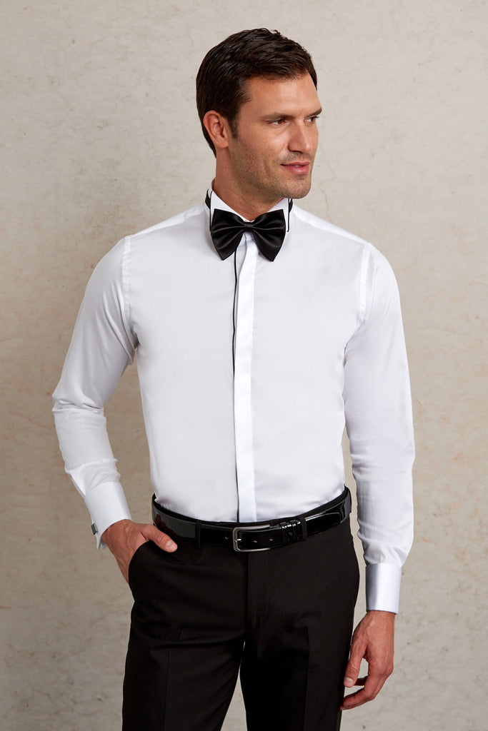Comfort Fit French Cuff Plain Cotton Black Tuxedo Shirt -