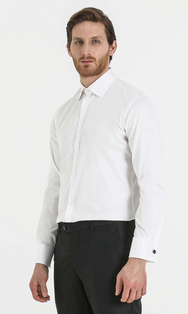 Comfort Fit French Cuff Plain Cotton White Dress Shirt - MIB
