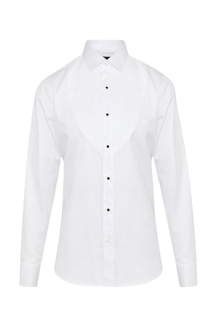 Comfort Fit French Cuff Plain Cotton White Tuxedo Shirt