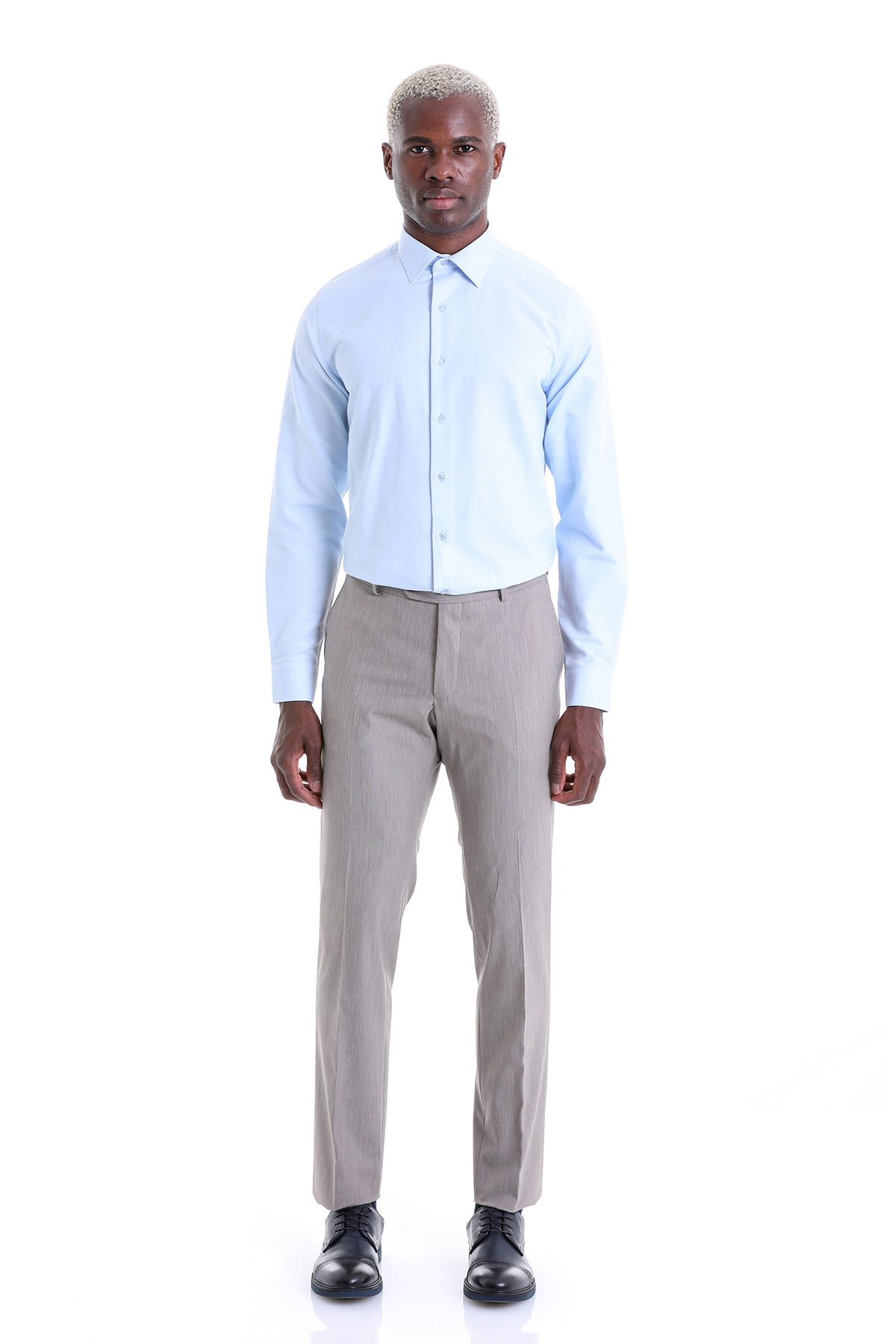 Comfort Fit Long Sleeve Cotton Blend Light Blue Dress Shirt