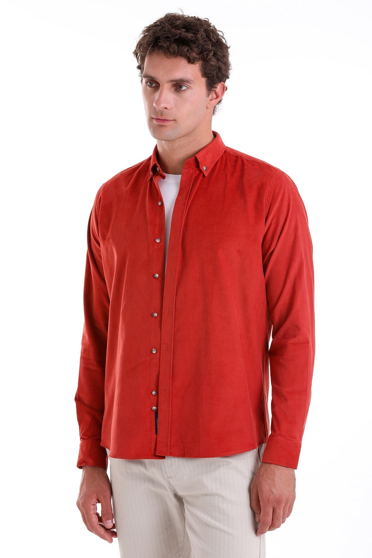 Comfort Fit Long Sleeve Cotton Brick Casual Shirt - MIB