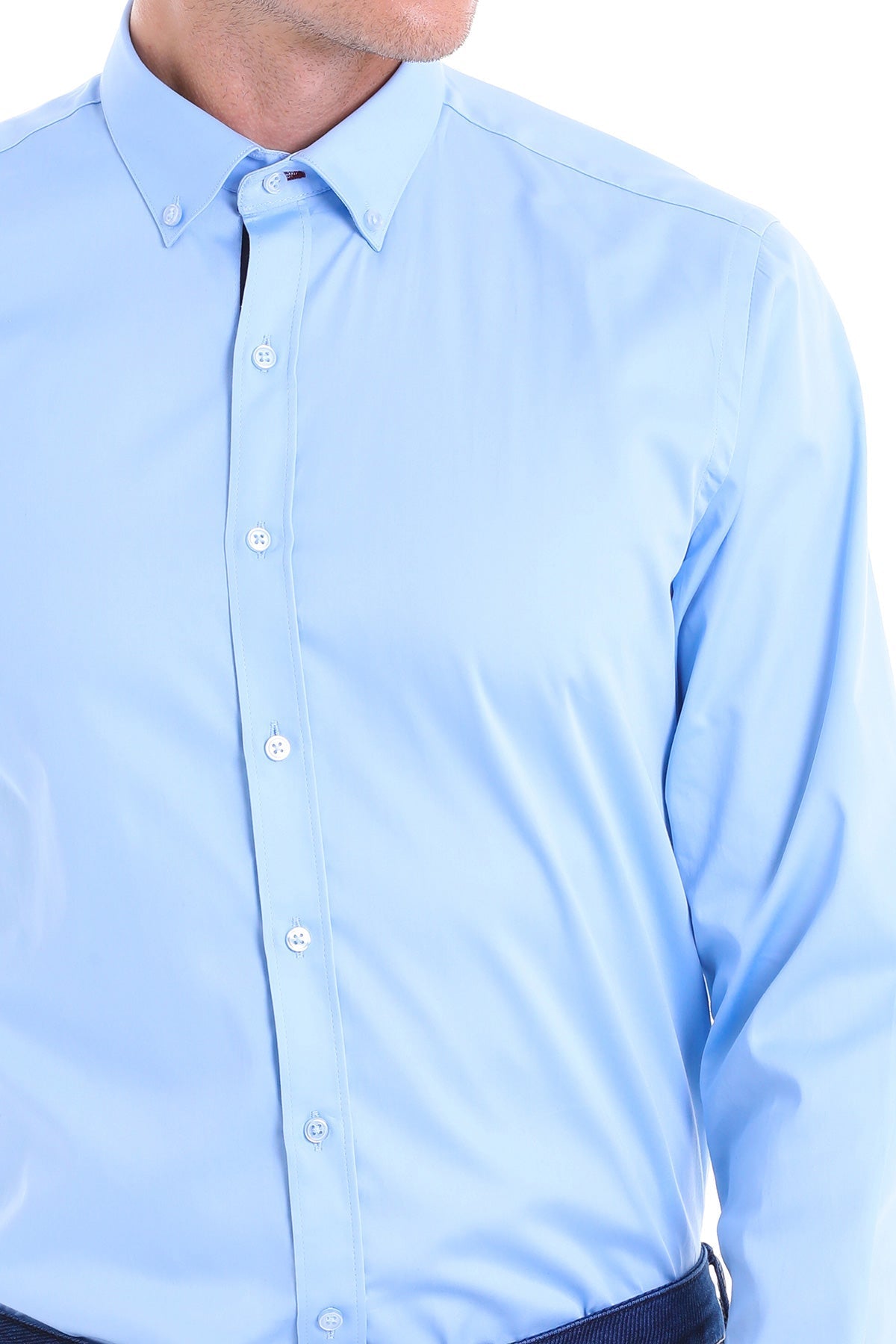 Men's Comfort Fit Light Blue 100% Cotton Dress Shirt - SAYKI