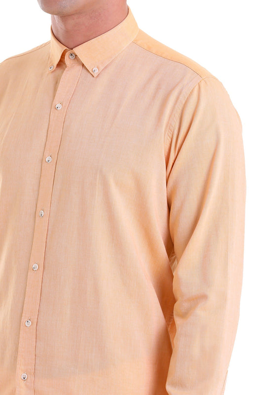 Comfort Fit Long Sleeve Cotton Orange Casual Shirt - SAYKI