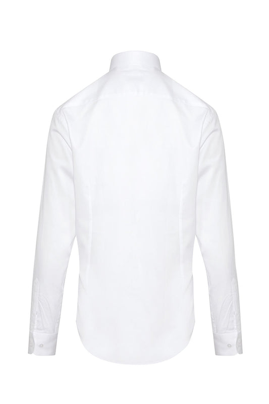 Comfort Fit Long Sleeve Cotton White Dress Shirt - SAYKI