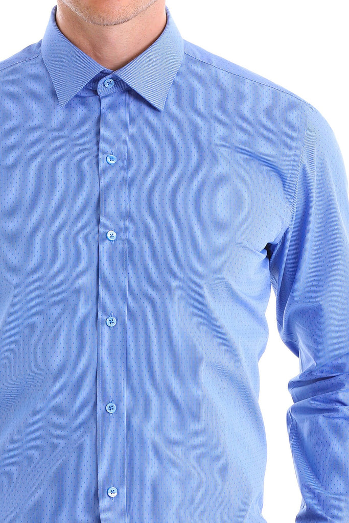 Comfort Fit Long Sleeve Patterned Cotton Blue Casual Shirt