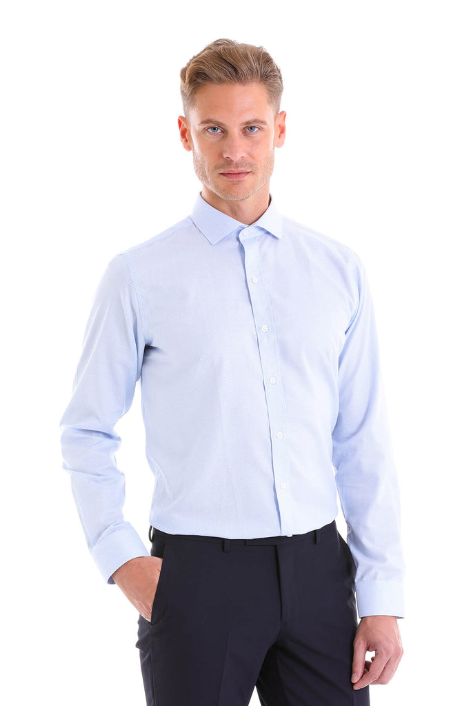 Comfort Fit Long Sleeve Patterned Cotton White Dress Shirt