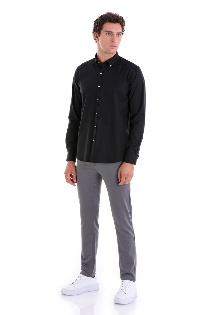 Comfort Fit Long Sleeve Plain Cotton Black Casual Shirt -