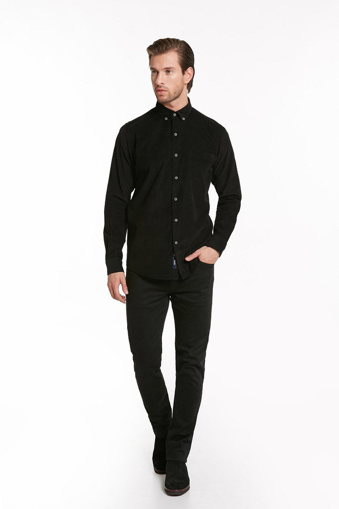 Comfort Fit Long Sleeve Plain Cotton Black Dress Shirt - MIB