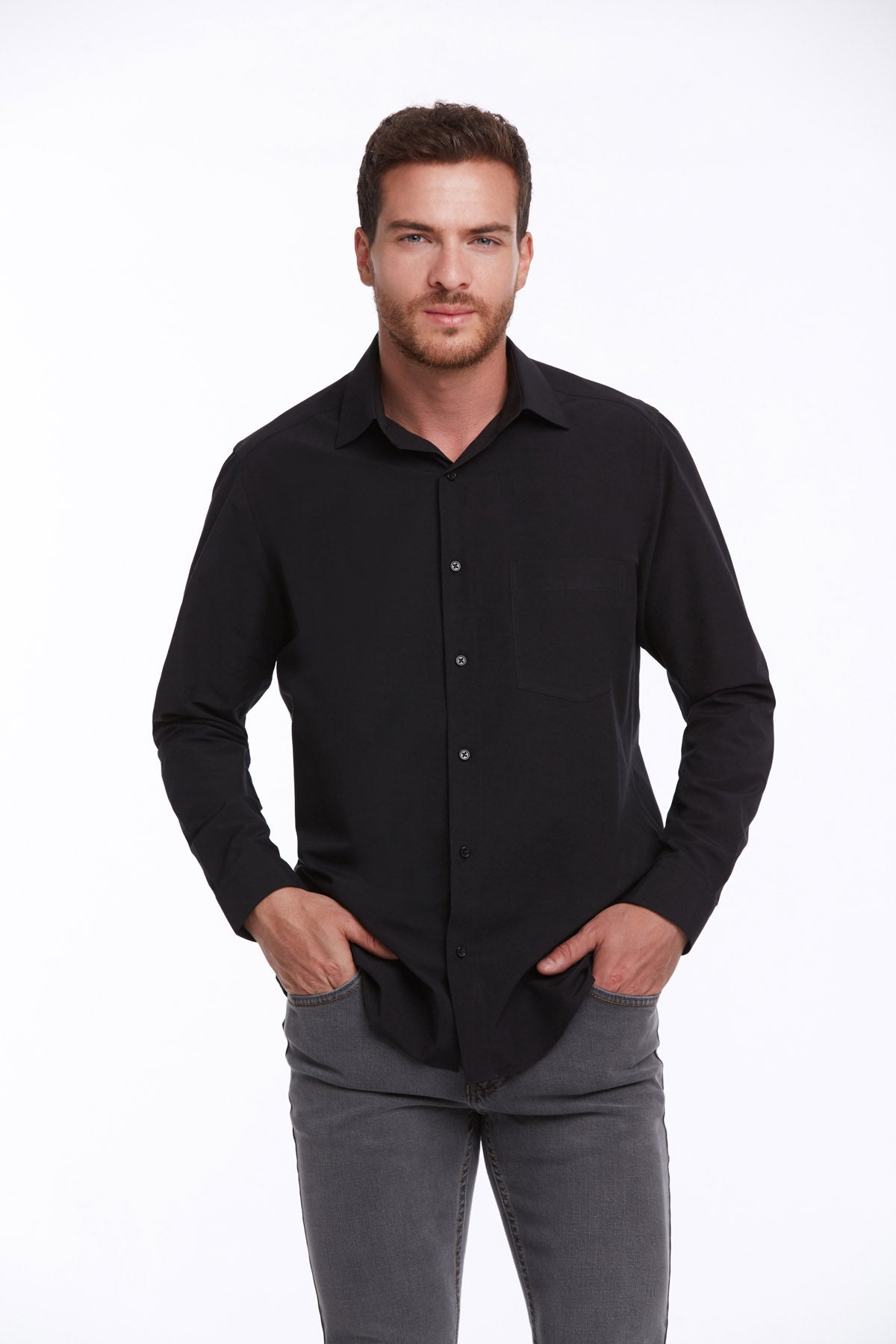 Men's Comfort Fit Black Cotton Blend Dress Shirt - SAYKI 4XL / 6 / Black Men's Comfort Fit Black Cotton Blend Dress Shirt - SAYKI 4XL / 6 / Black