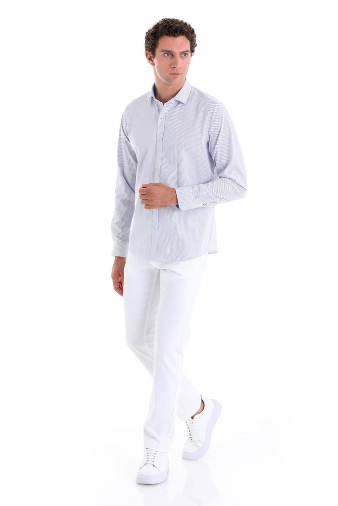 Comfort Fit Long Sleeve Plain Cotton Navy Dress Shirt - MIB