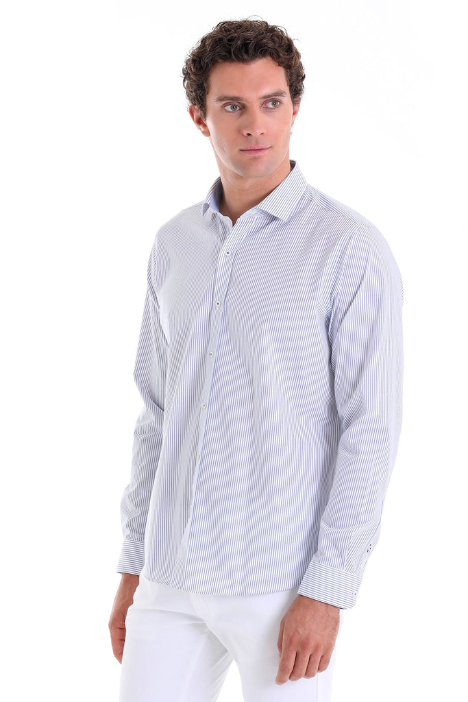 Comfort Fit Long Sleeve Plain Cotton Navy Dress Shirt - MIB
