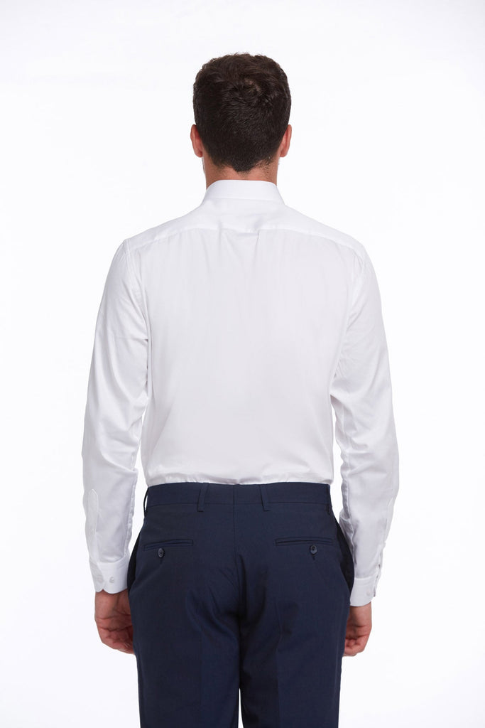 Comfort Fit Long Sleeve Plain Cotton White Dress Shirt -