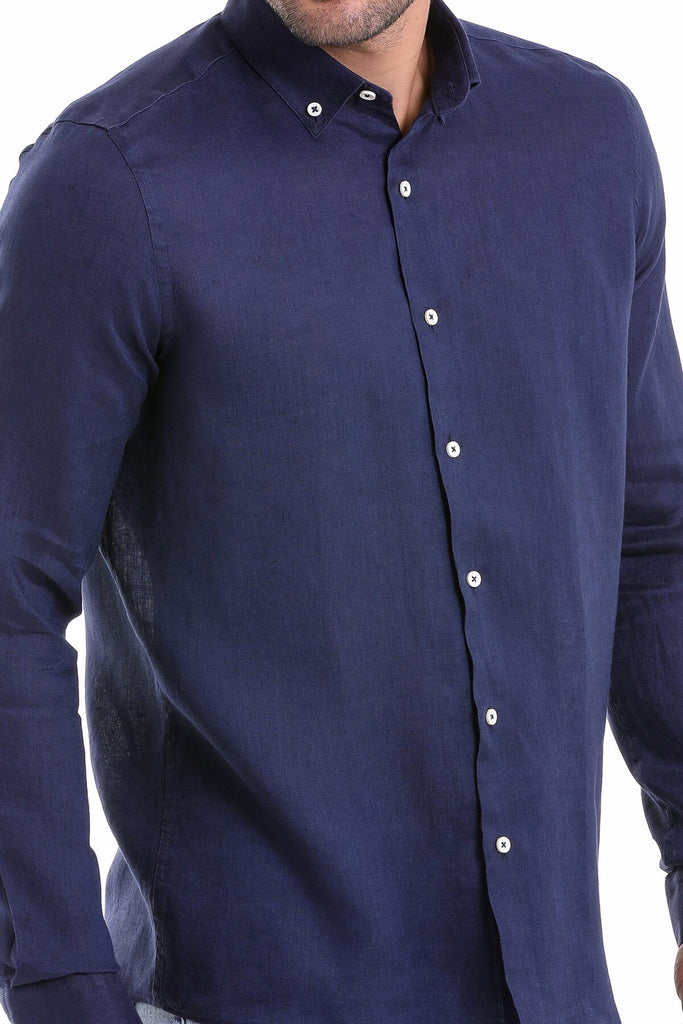 Comfort Fit Long Sleeve Plain Linen Beige Casual Shirt - MIB