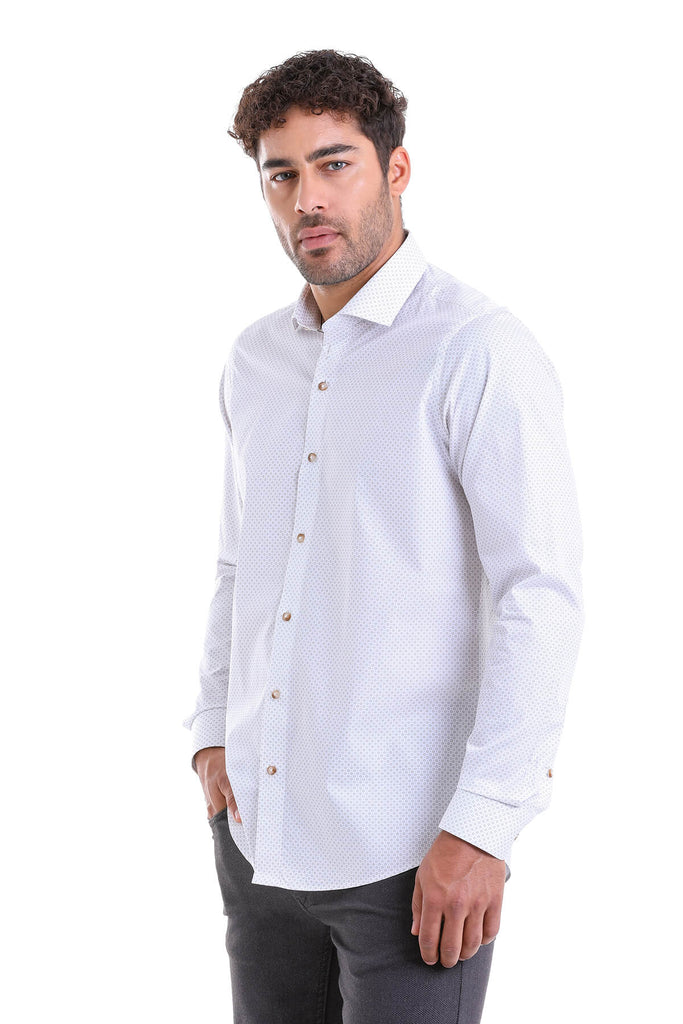 Comfort Fit Long Sleeve Printed Cotton Beige Casual Shirt