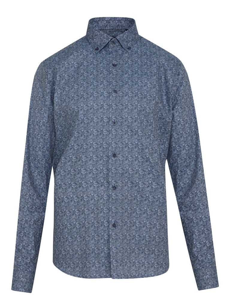 Comfort Fit Long Sleeve Printed Cotton Blue Casual Shirt