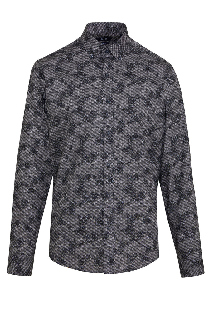 Comfort Fit Long Sleeve Printed Cotton Gray Casual Shirt