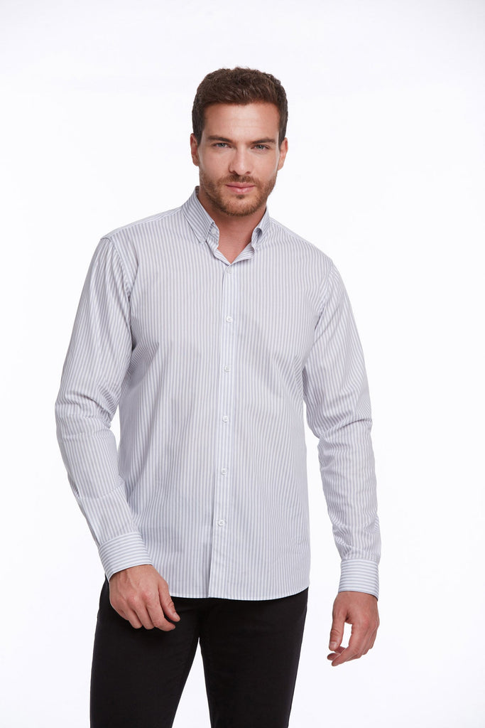 Comfort Fit Long Sleeve Striped Cotton Blue Casual Shirt
