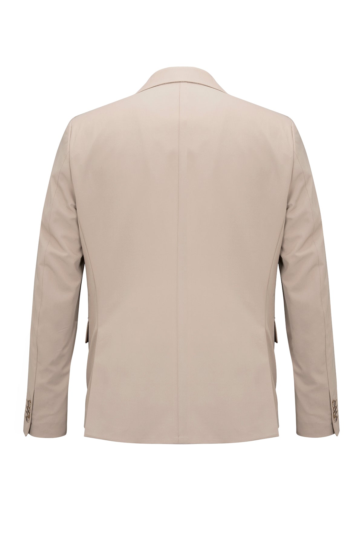 Beige men’s blazer with a sleek, tailored fit and subtle stitching details.
