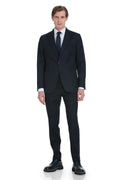 Comfort Fit Notch Lapel Cotton Blend Navy Classic Suit