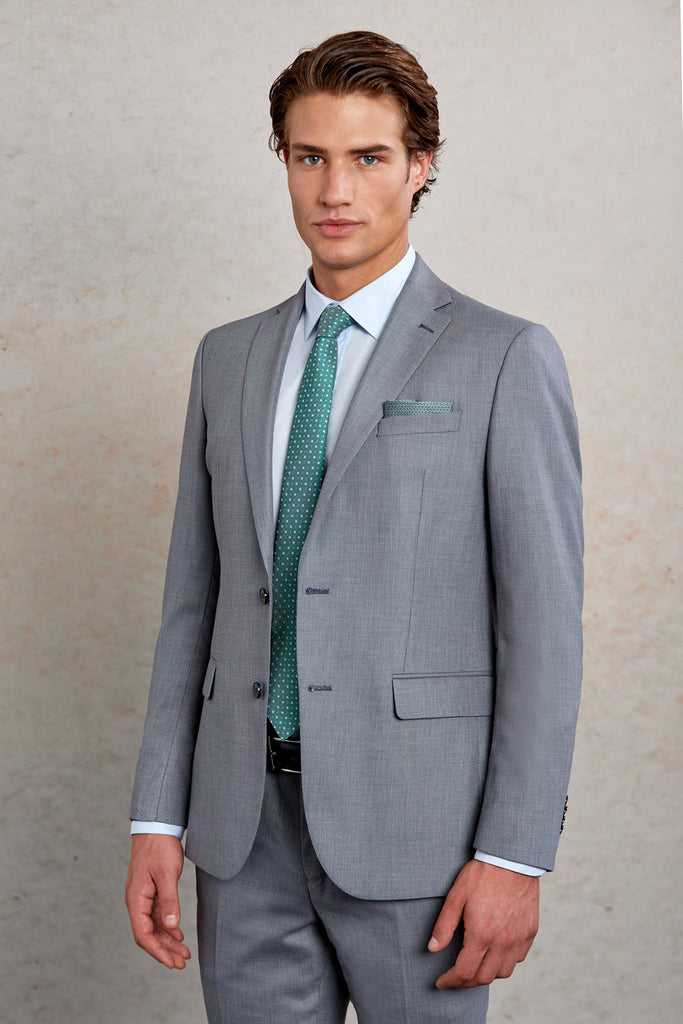 Comfort Fit Notch Lapel Patterned Wool Blend Classic Suit -